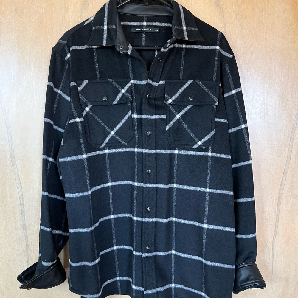 Karl Lagerfeld Black and White Checkered Button Up/Light Jacket